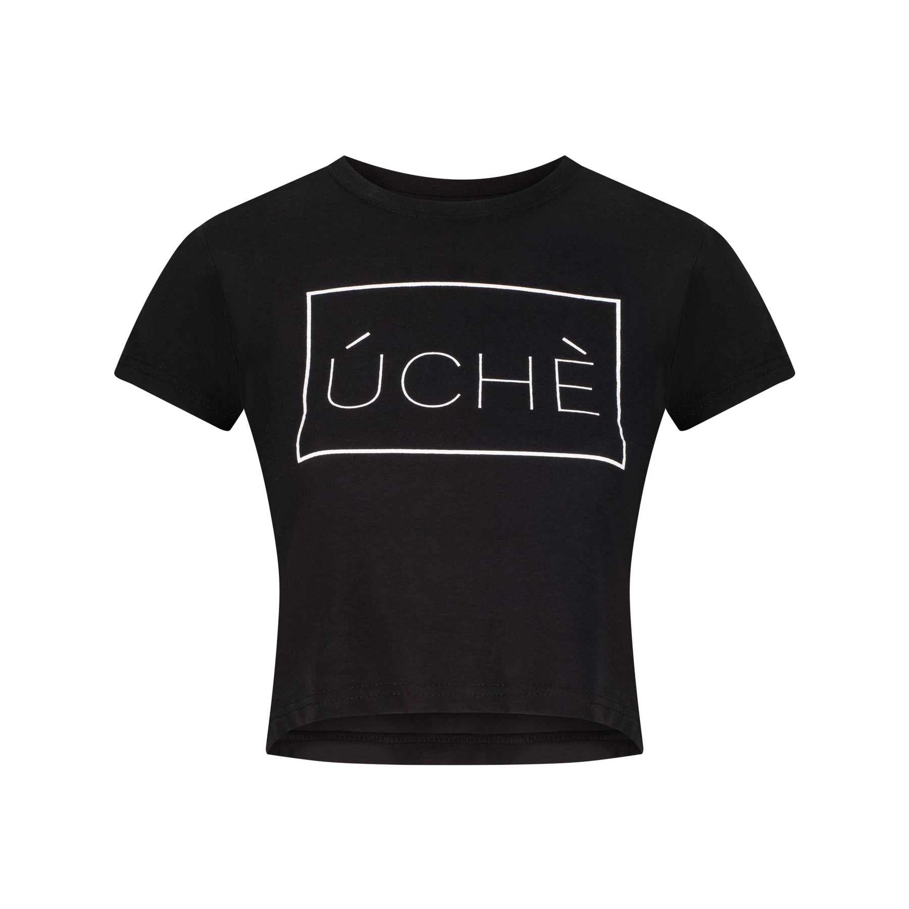 ÚCHÈ Logo Cotton Cropped T-shirt in Black