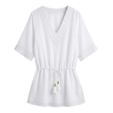 Short Embroidered Kaftan White