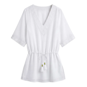 Short Embroidered Kaftan White