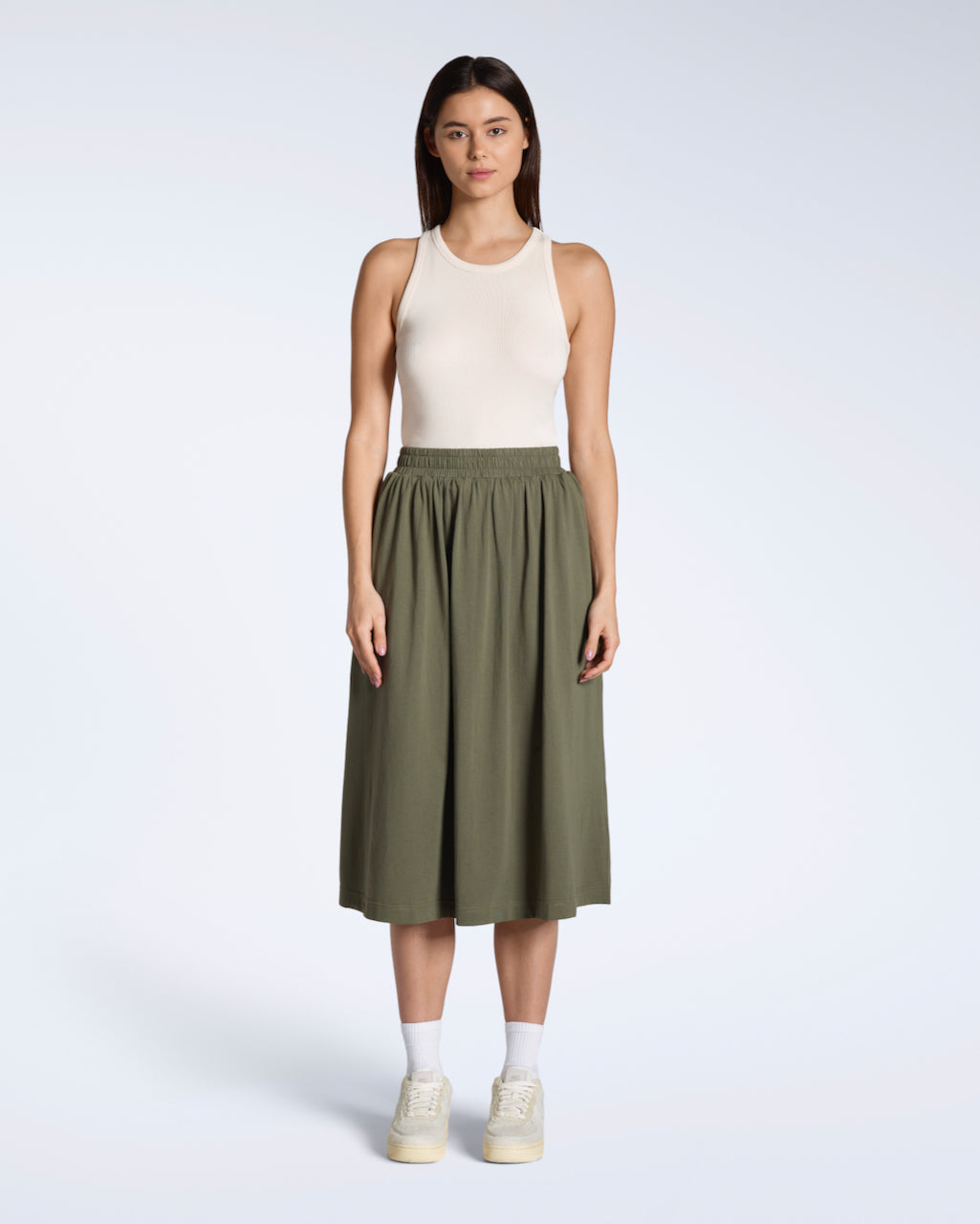 Gathered Organic Midi Skirt