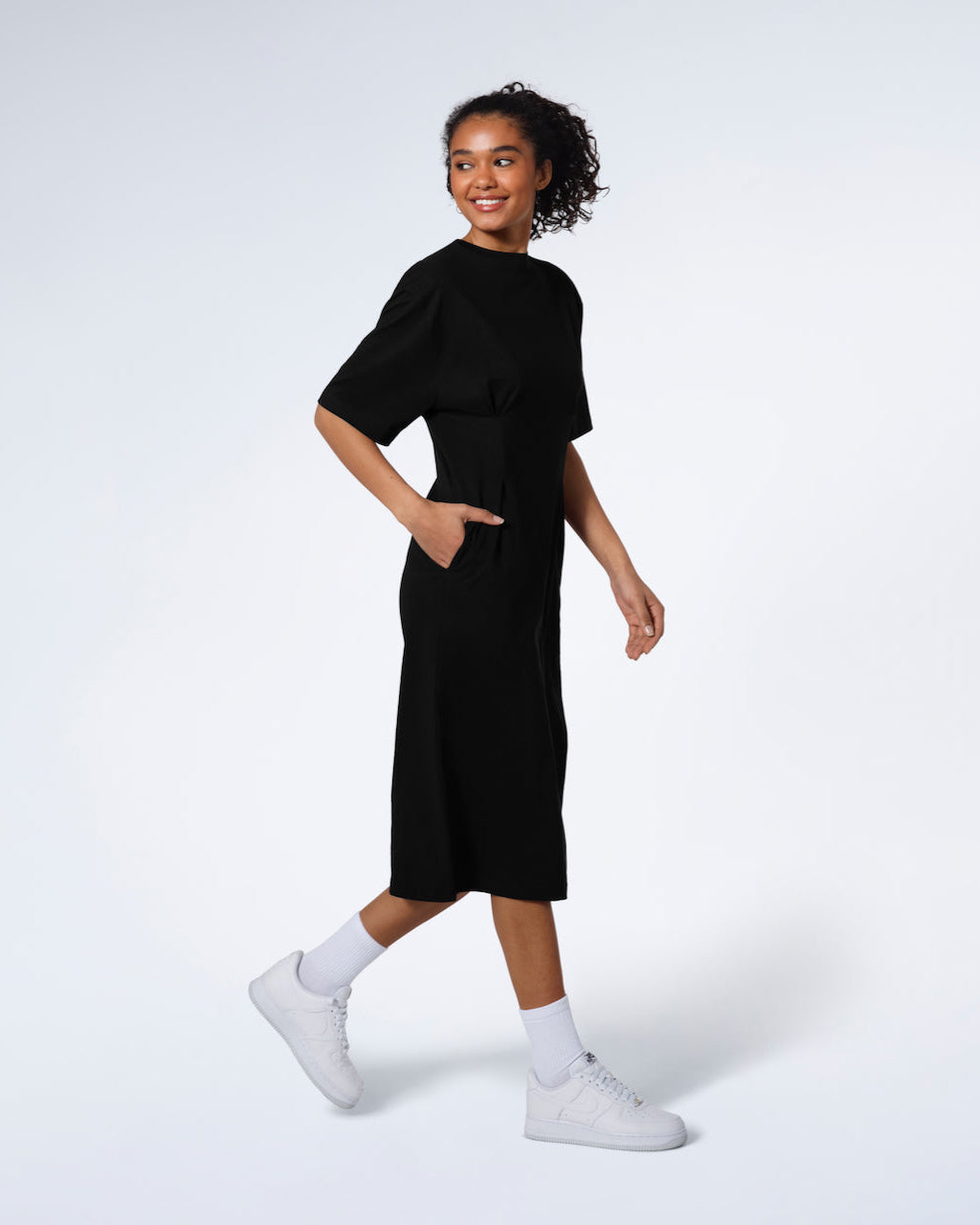 Pleated Waist Organic T-Shirt Dress