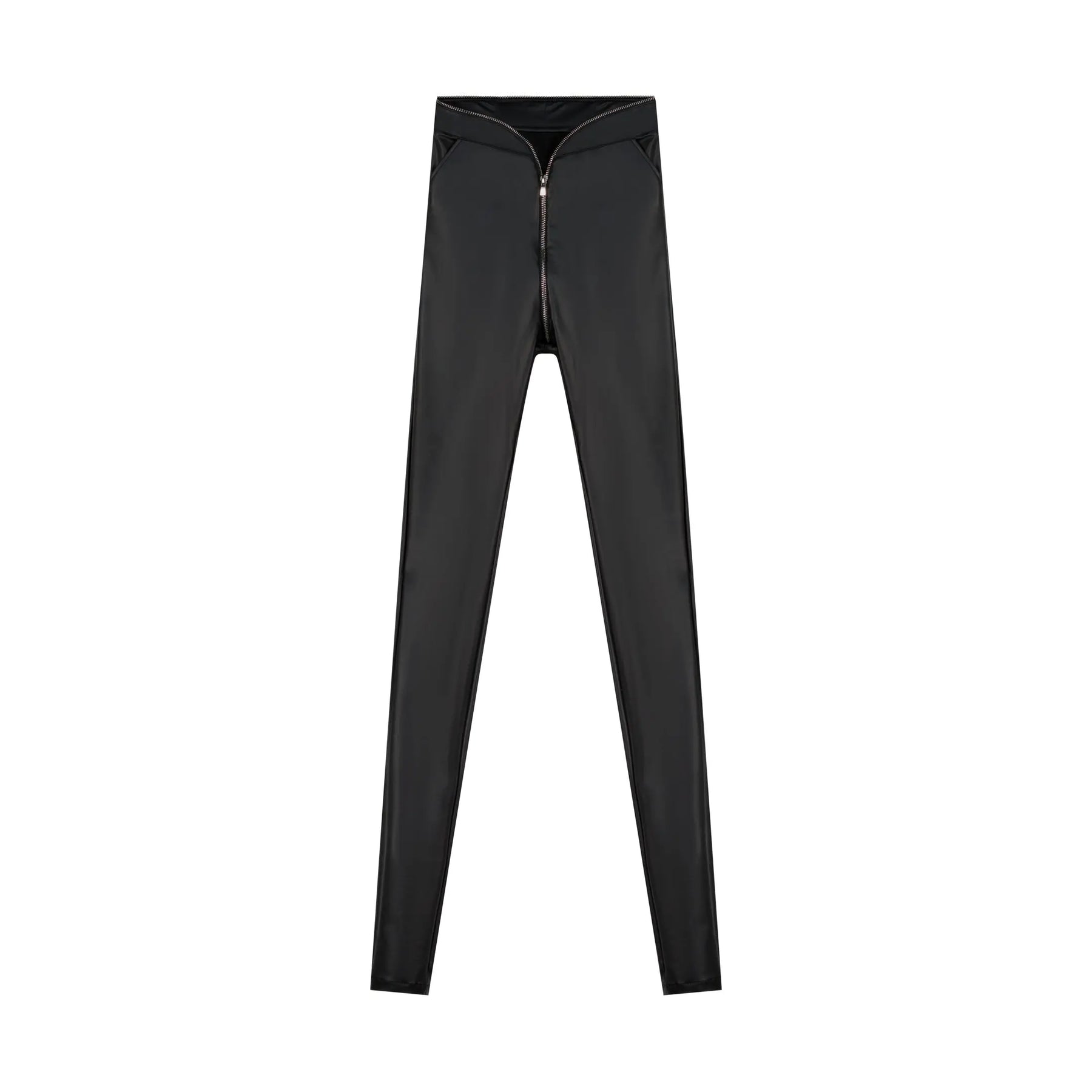 Zipper Detail Leather Pants