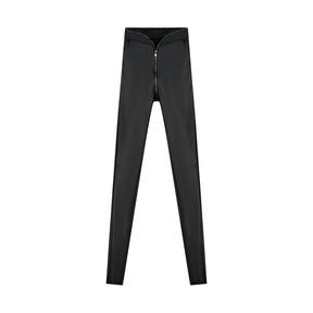 Zipper Detail Leather Pants