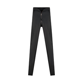 Zipper Detail Leather Pants