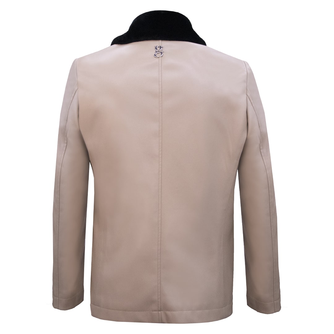 Casual synthetic leather jacket featuring plush accents