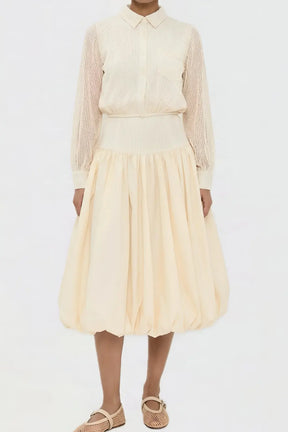 Kemi  Ivory Crochet Open Knit Collared Top