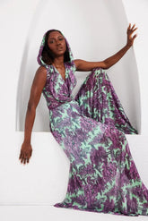 Two-Piece Palazzo Set – Afterlight Safari- Green-Pink