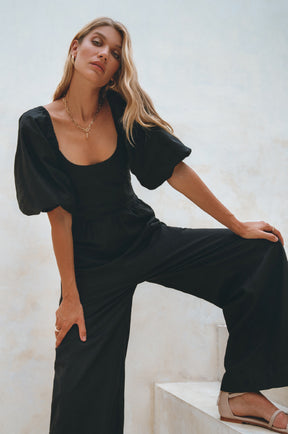 Heaven Bay Linen Jumpsuit - Black