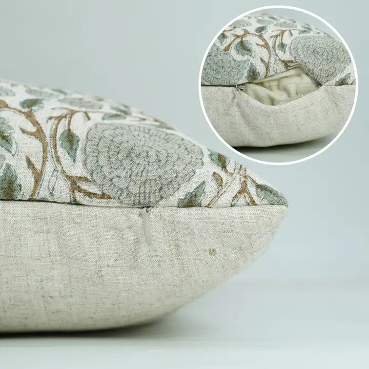 Bohemian Hand Block Print Viscose Linen Pillow Cover - Karwa Chauth