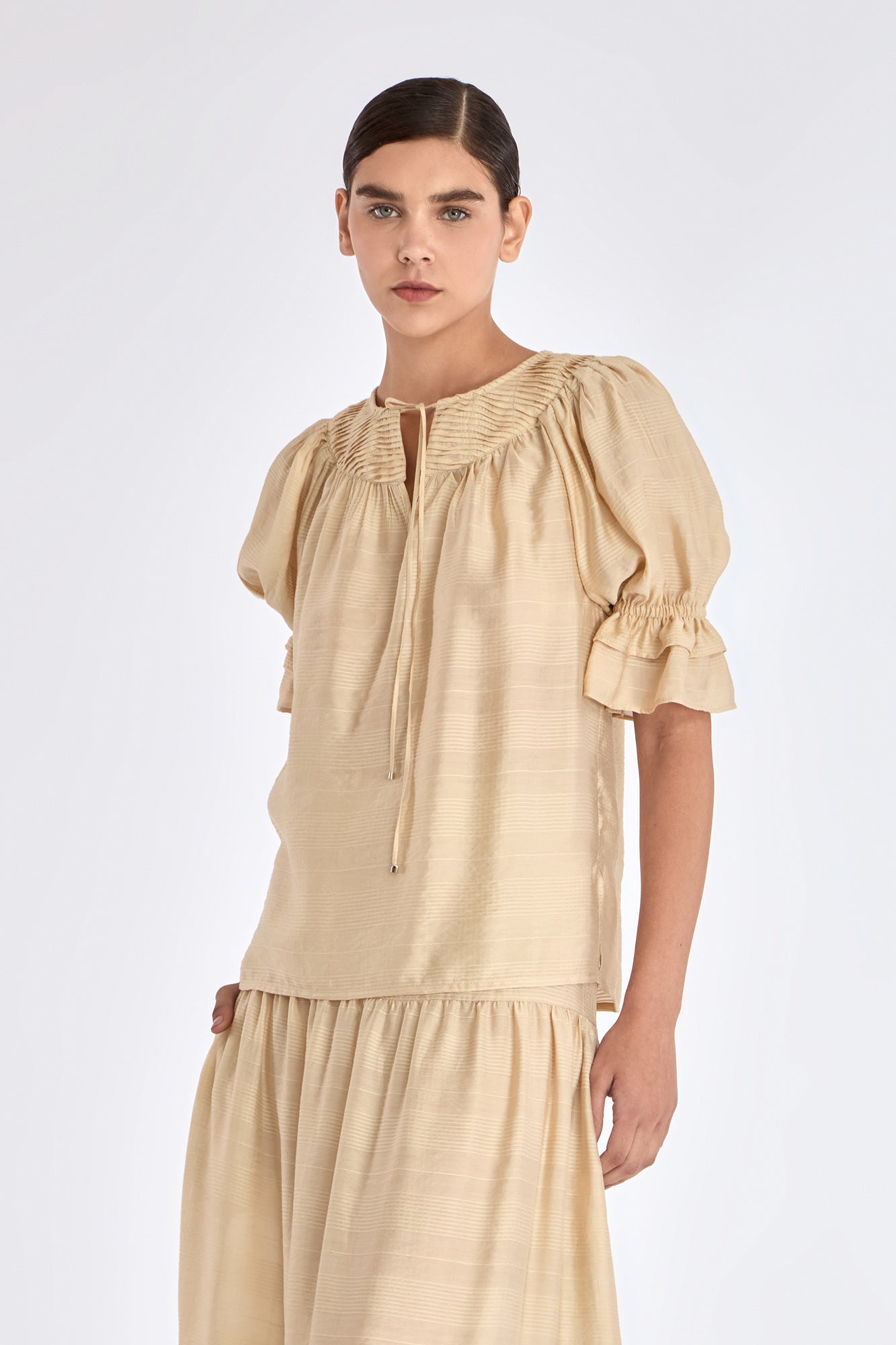 Lauren V-Slit Blouse | Vanilla