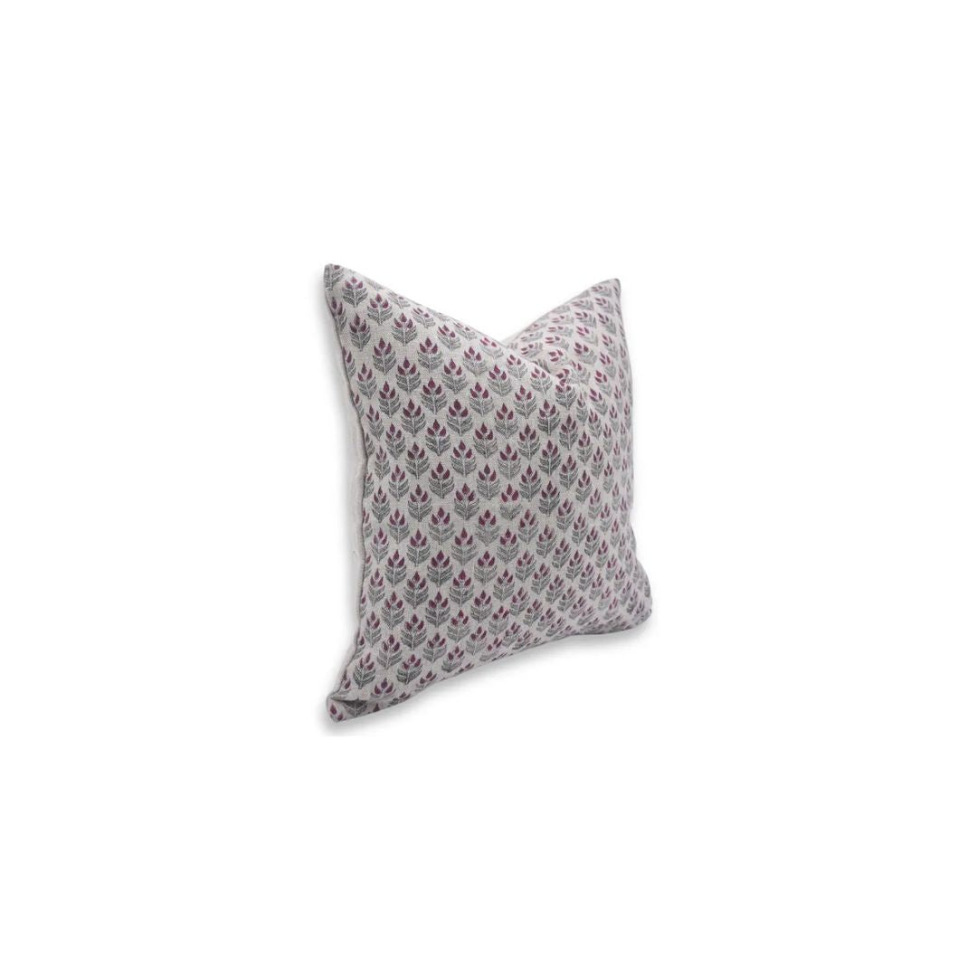 Unique Floral Block Print Thick Linen Pillow Cover - Alia