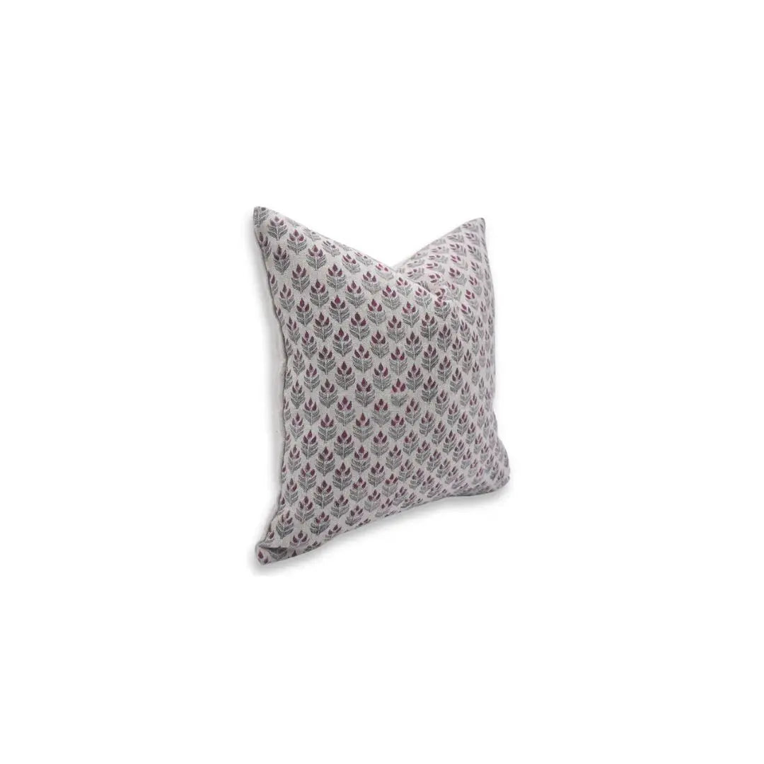 Unique Floral Block Print Thick Linen Pillow Cover - Alia