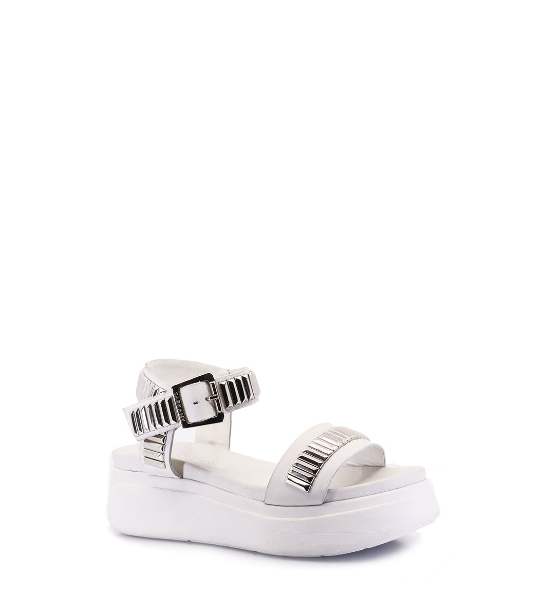 Elevated White Platform Sandals with Studs Roya