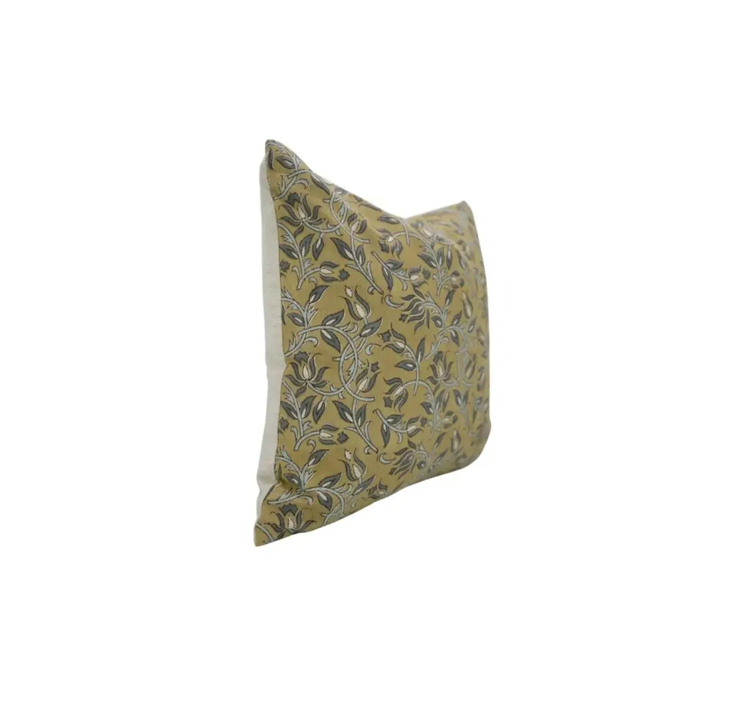 Natural Block Print Linen Blend Pillow Cover - Kamal Dutta