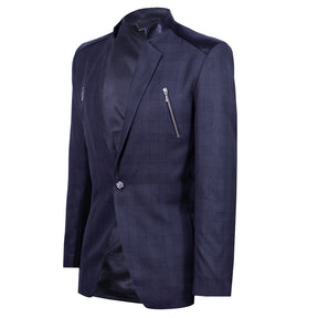 Gray checkered blazer with synthetic trim and zippers