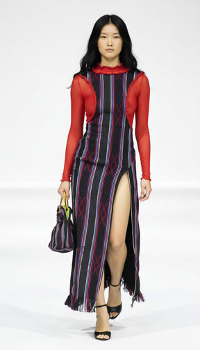 GAGA, Asymmetrical Stretch Kente Dress with Side Slit