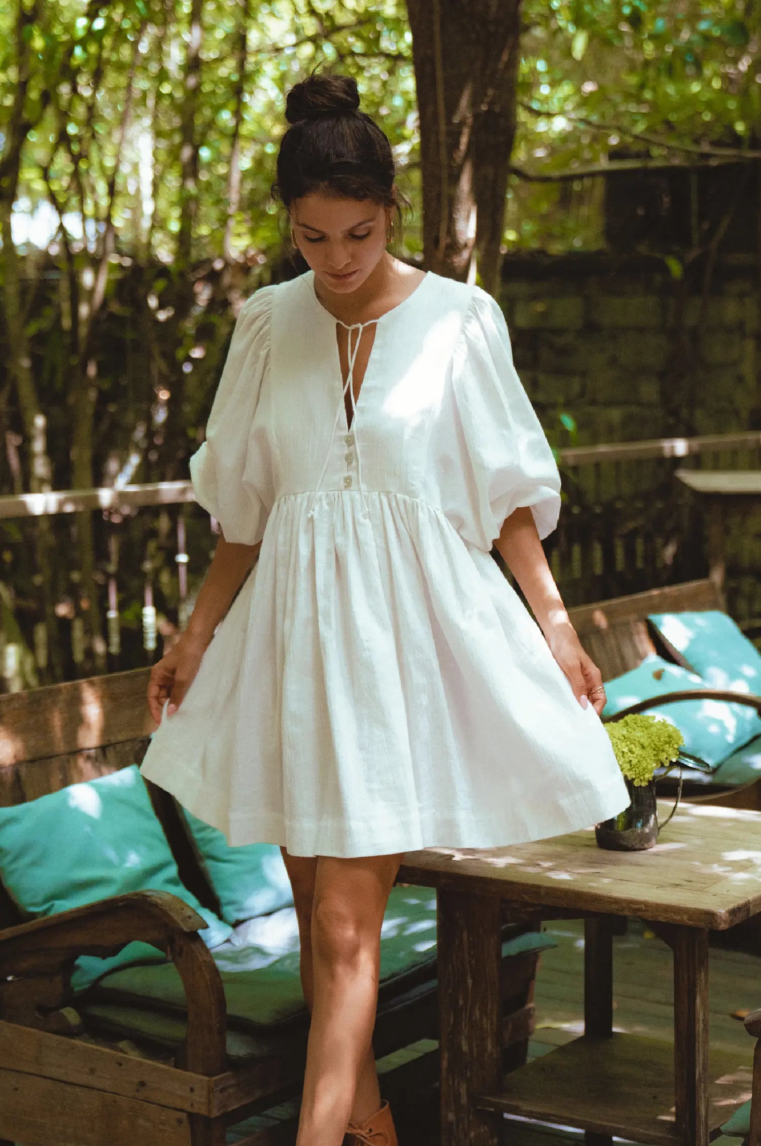Maribelle Baby Doll Linen Dress - White