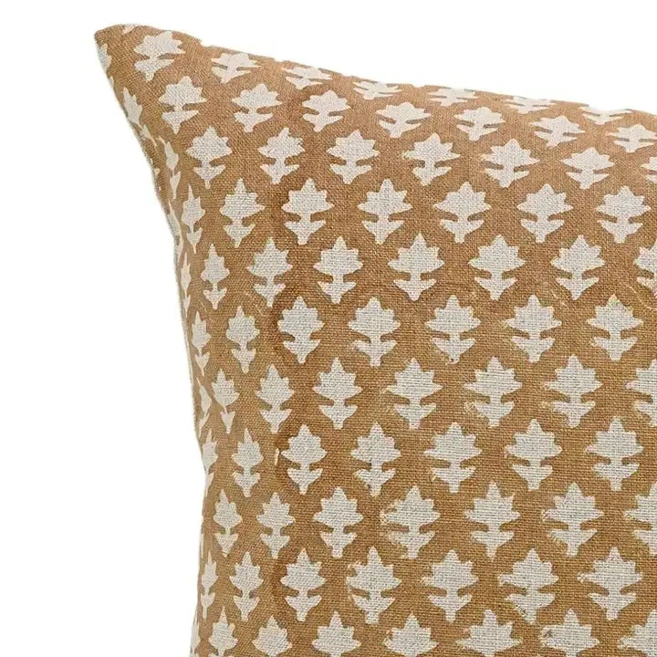 Unique Handmade Design Block Print Pure Linen Pillow Cover- Pink City