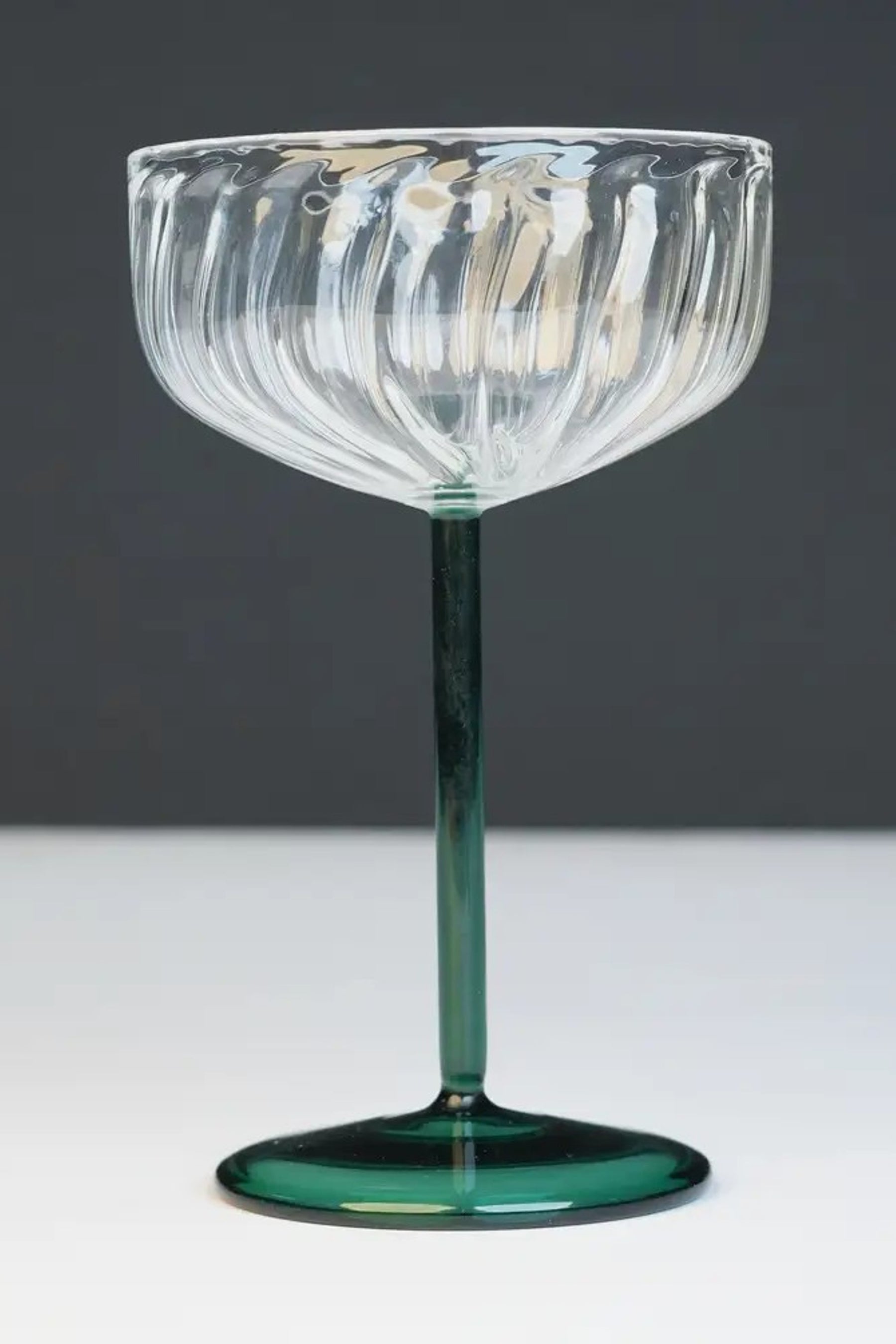 Swirl Cocktail Glass -clear & Green (set Of 2),  4 X 6.5 Inches