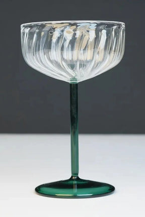 Swirl Cocktail Glass -clear & Green (set Of 2),  4 X 6.5 Inches