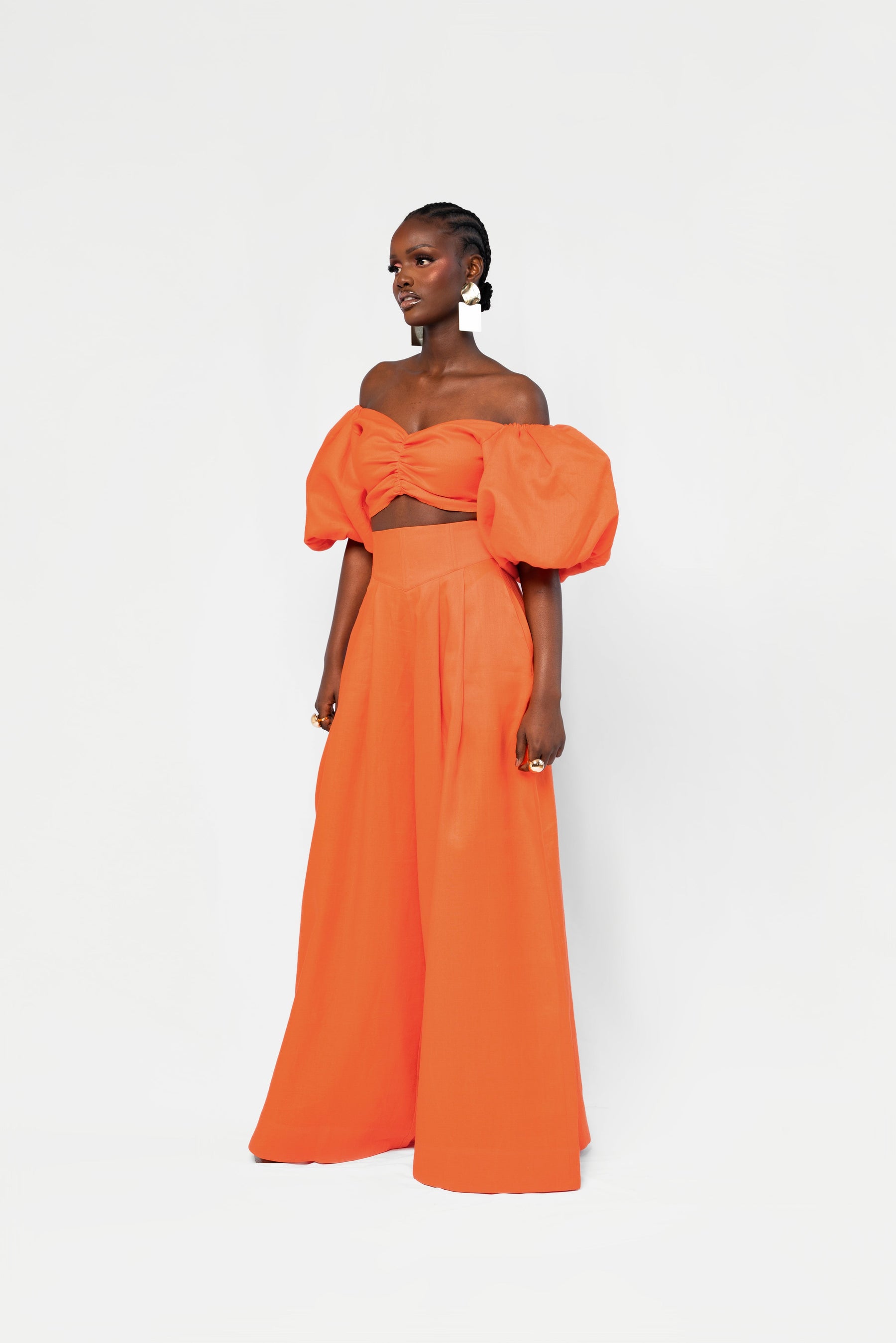 Linen KIARA Wide Leg Pants in Orange