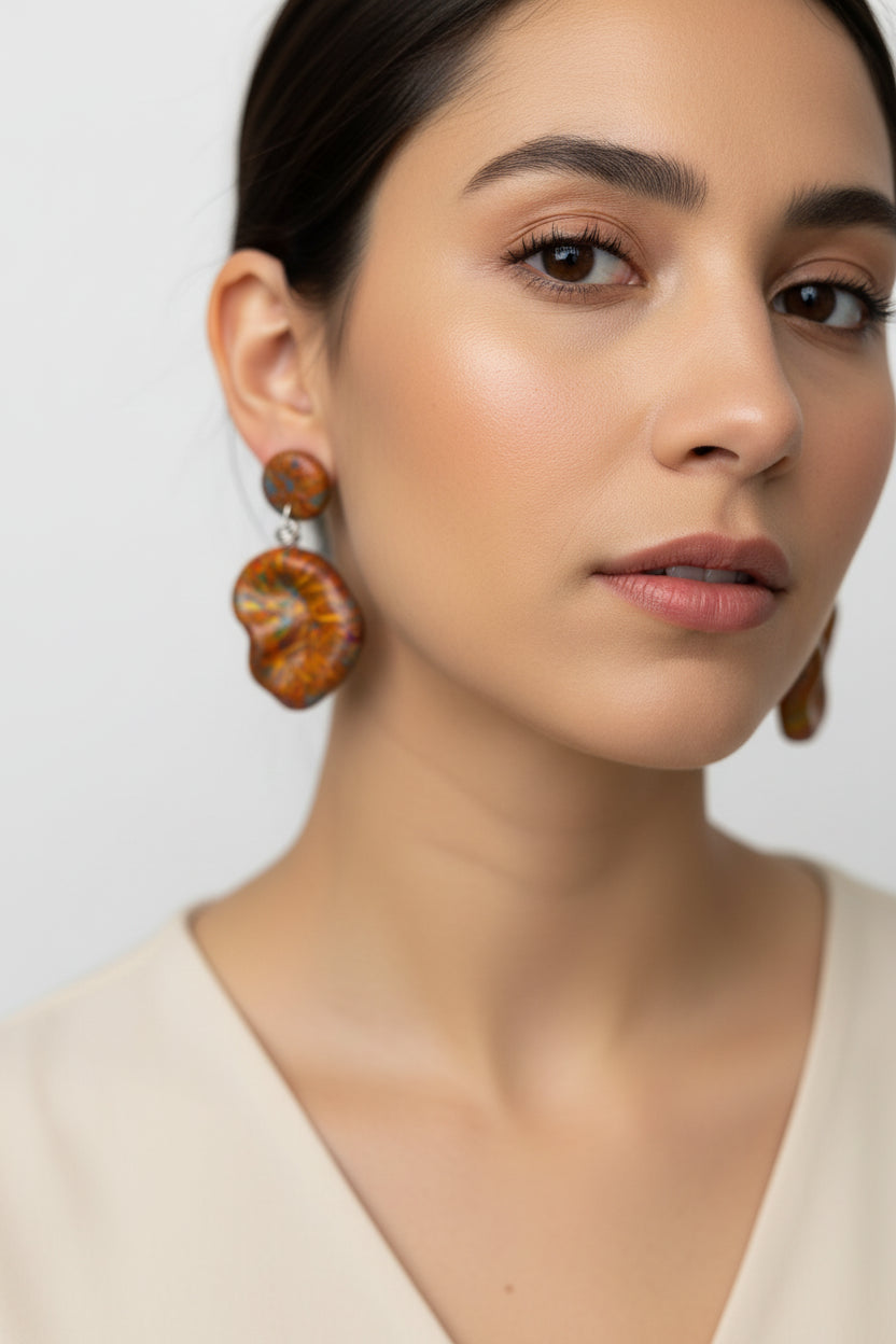 Brit Ceramic Earrings - Earth Tones With Multi-color Glaze