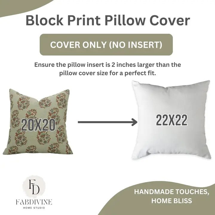 Floral Meadow Hand Block Pillow case Thick Linen - Anarkali