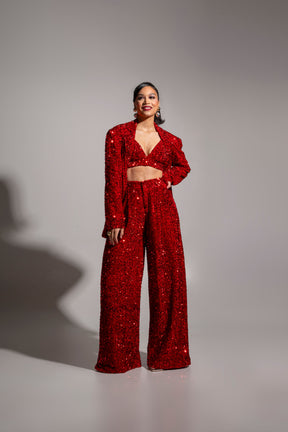 LIZA Sequin Pants in RUBY