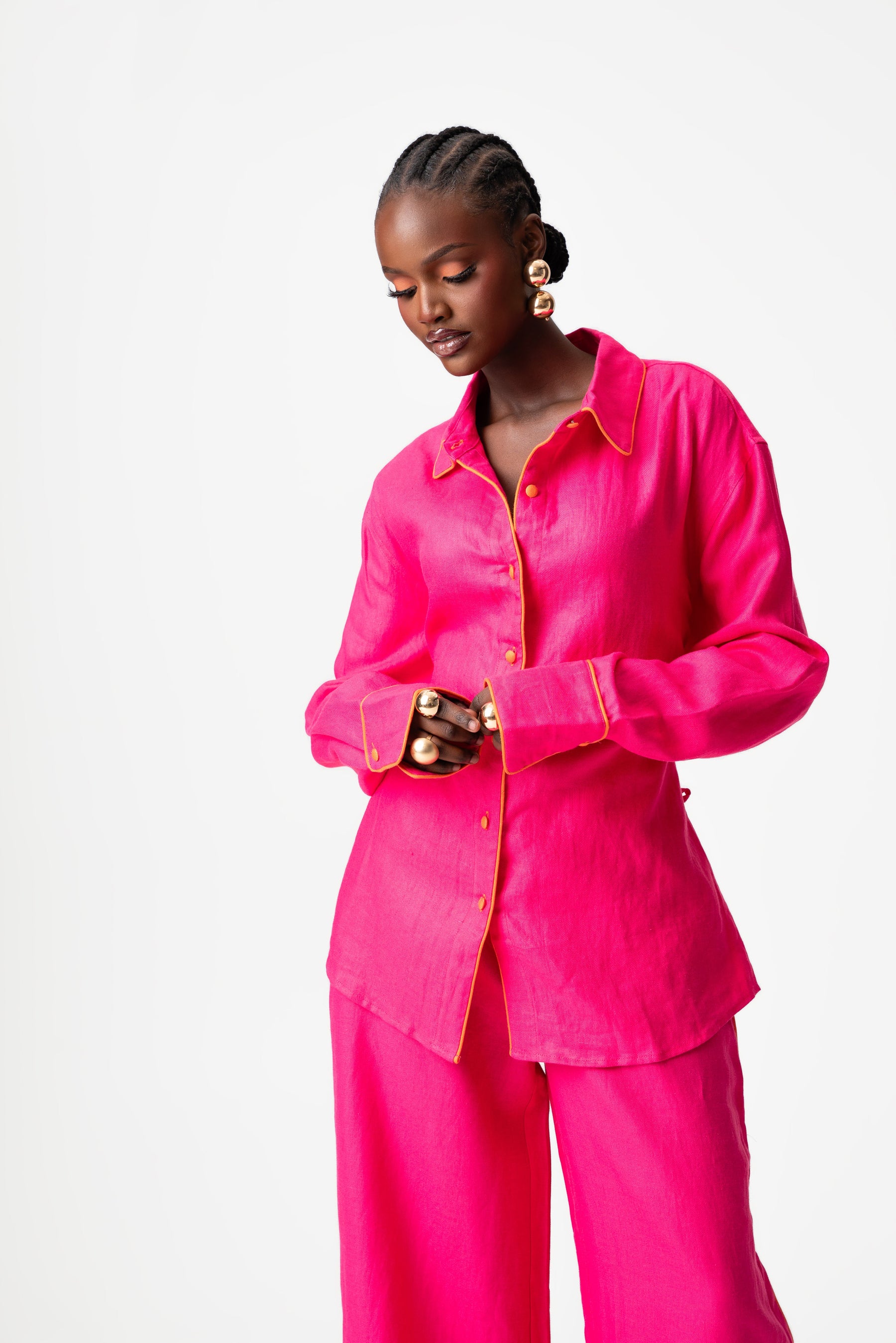 Linen NIKKI Button up Shirt in Pink