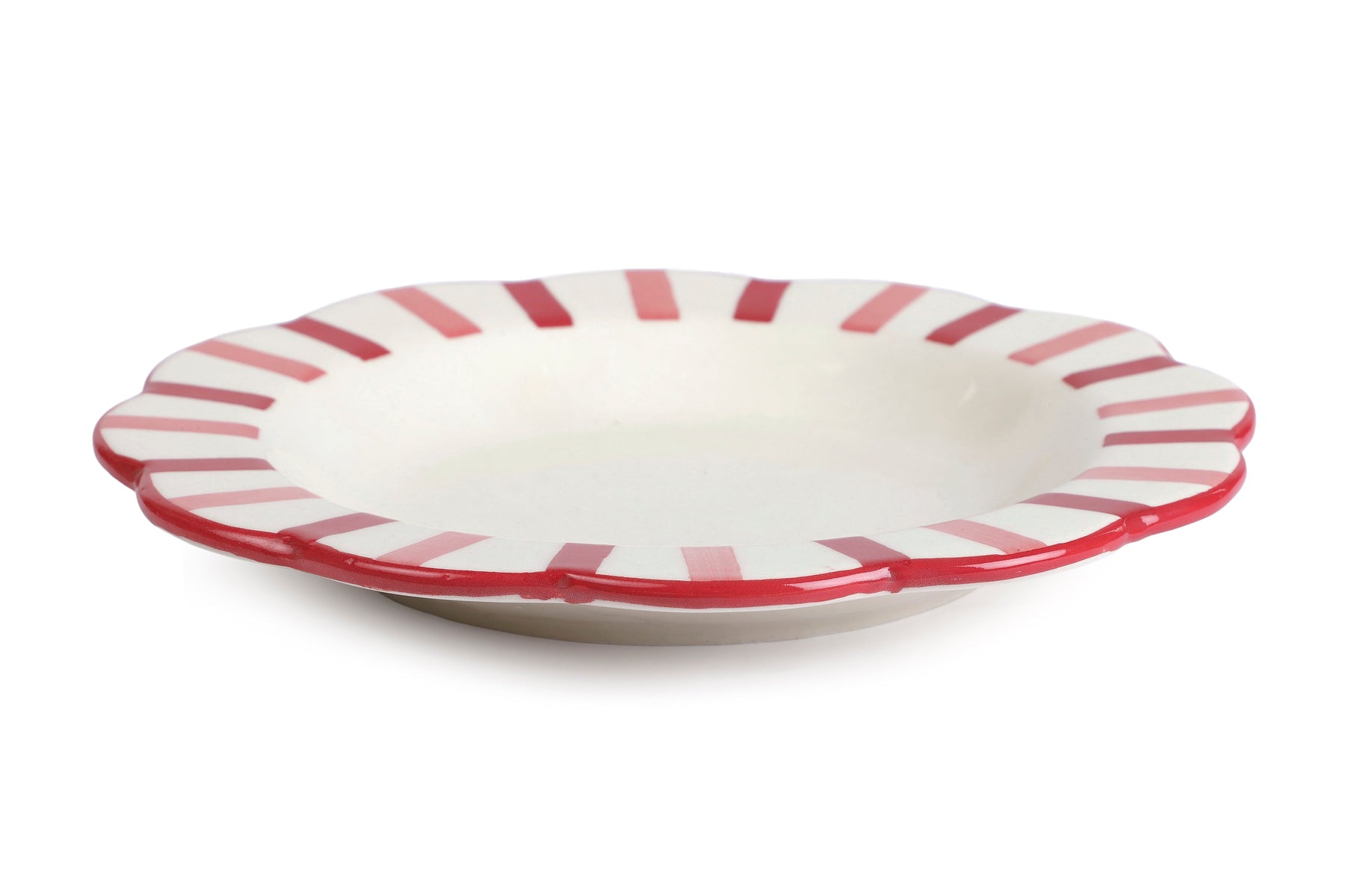 Ceramic Stripe Dinner Plate, Pink Red- 10 x 10 x 1.25 Inches