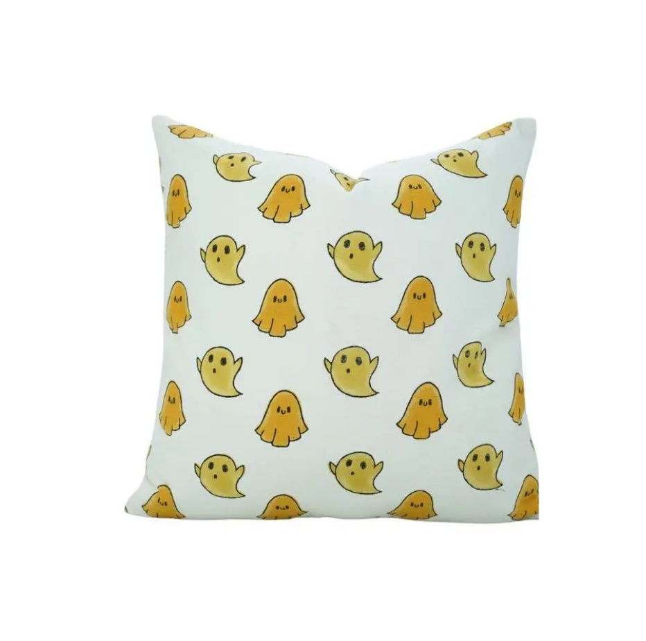 Handcrafted Hand-Carved Block  Print Thick Cotton White Cushion Cover - Ghost