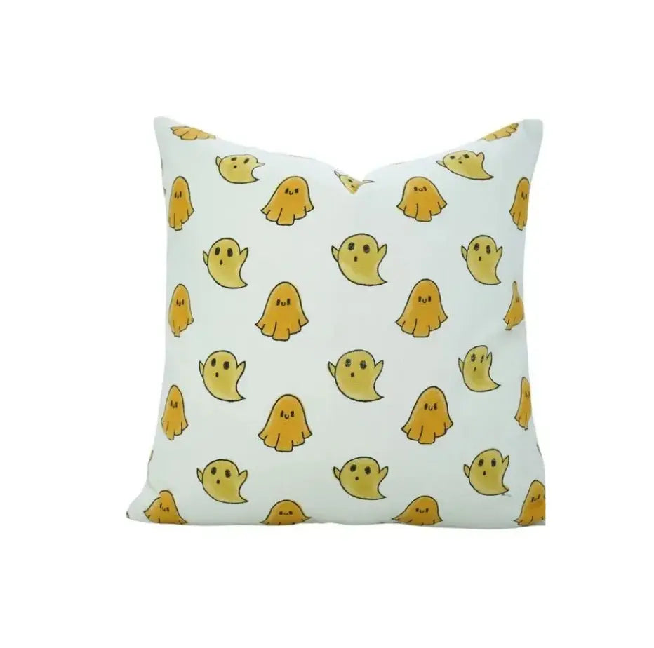 Handcrafted Hand-Carved Block  Print Thick Cotton White Cushion Cover - Ghost