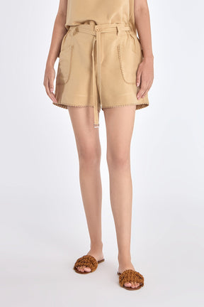 Lira Linen Blend Shorts | Camel