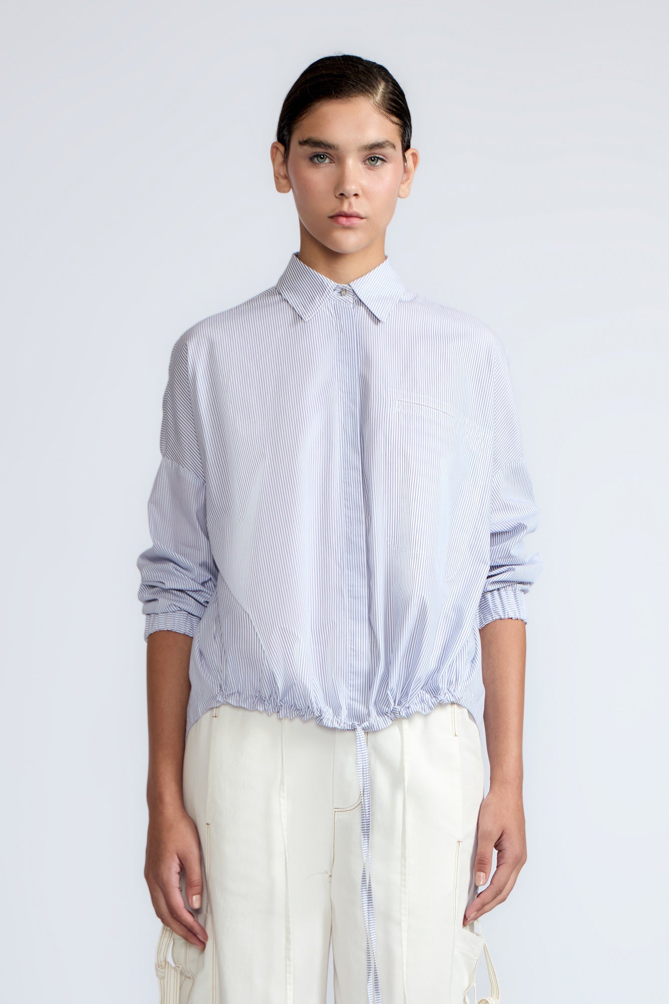 Hebe Asymmetrical Blouse | Light Blue Stripes