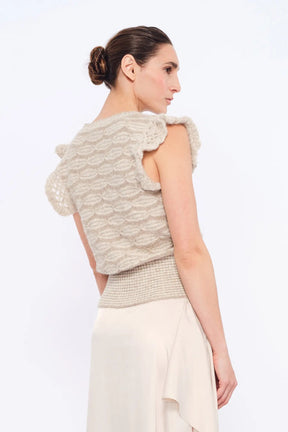 Beca Crochet Sleeve Alpaca Vest | Beige Melange