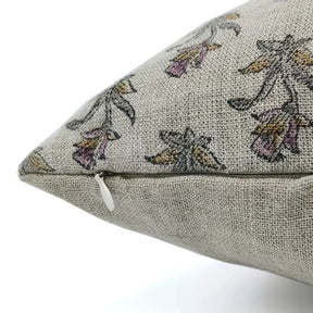 Floral Block Print Thick Linen Cushion Cover -Coastal Tulip