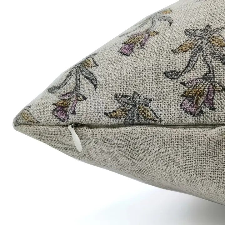 Floral Block Print Thick Linen Cushion Cover -Coastal Tulip