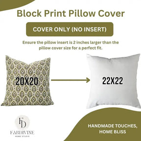 Natural Handmade Block Print Viscose Linen Pillow Cover - Pan Patti