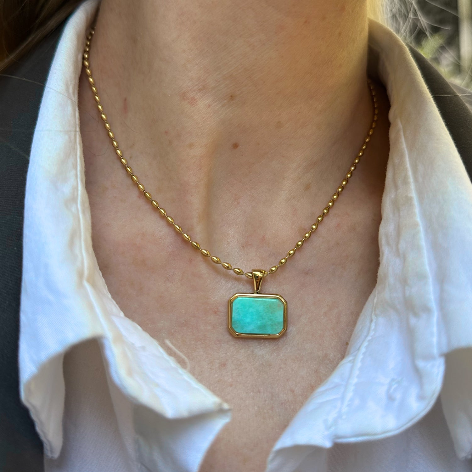 Amazonite Gemstone Turquoise Necklace Gold Layering Pendant