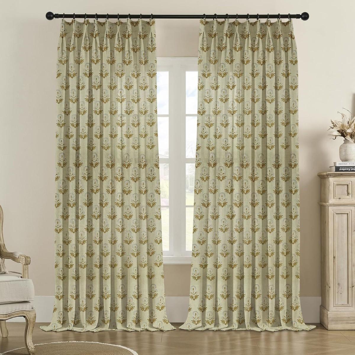 Exquisite Printed Pure Linen Pleated Curtain - Rishi