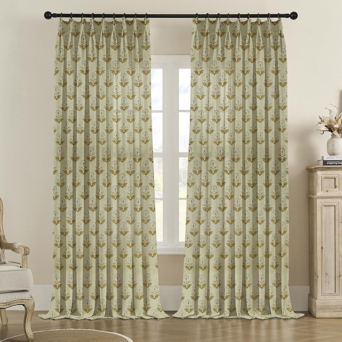 Exquisite Printed Pure Linen Pleated Curtain - Rishi