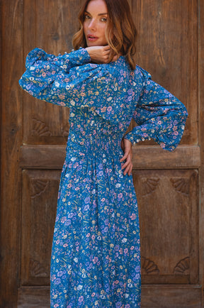 Elise Long Sleeve Maxi Dress - Blue Provence