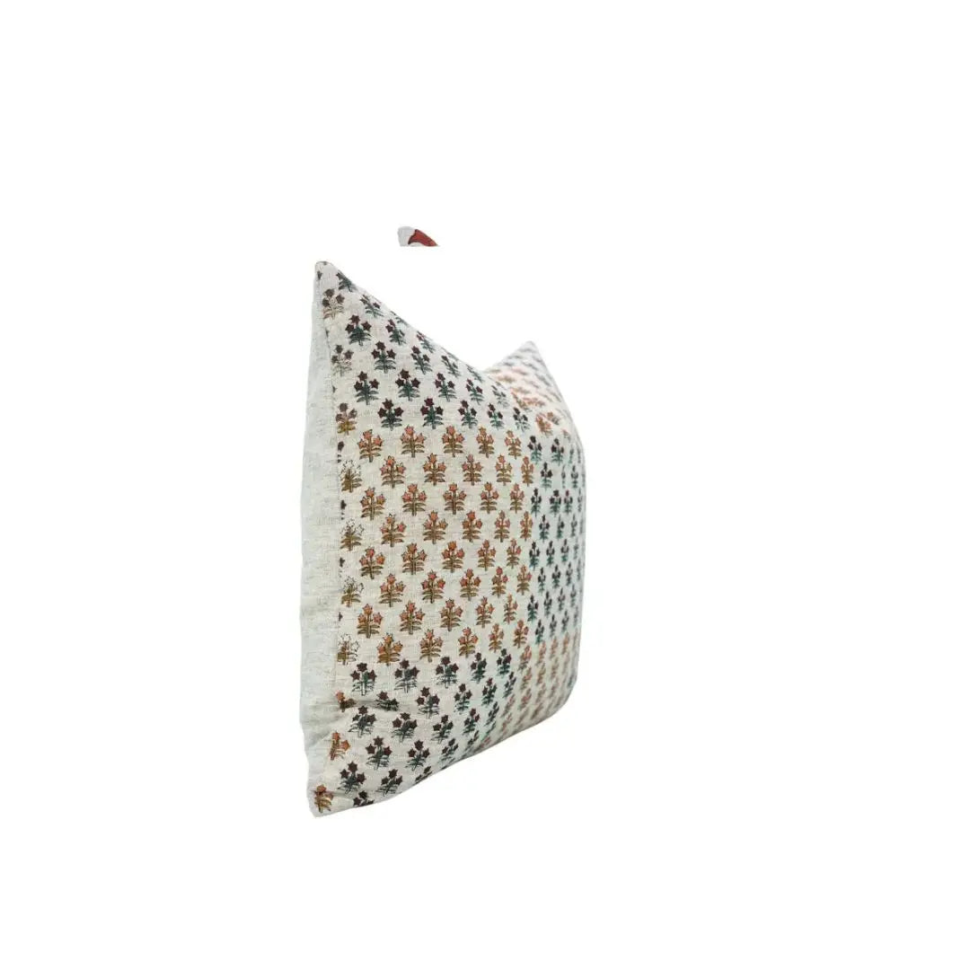Artfully Hand Block Print Desgin Viscose Linen Cushion Cover - Kesariya