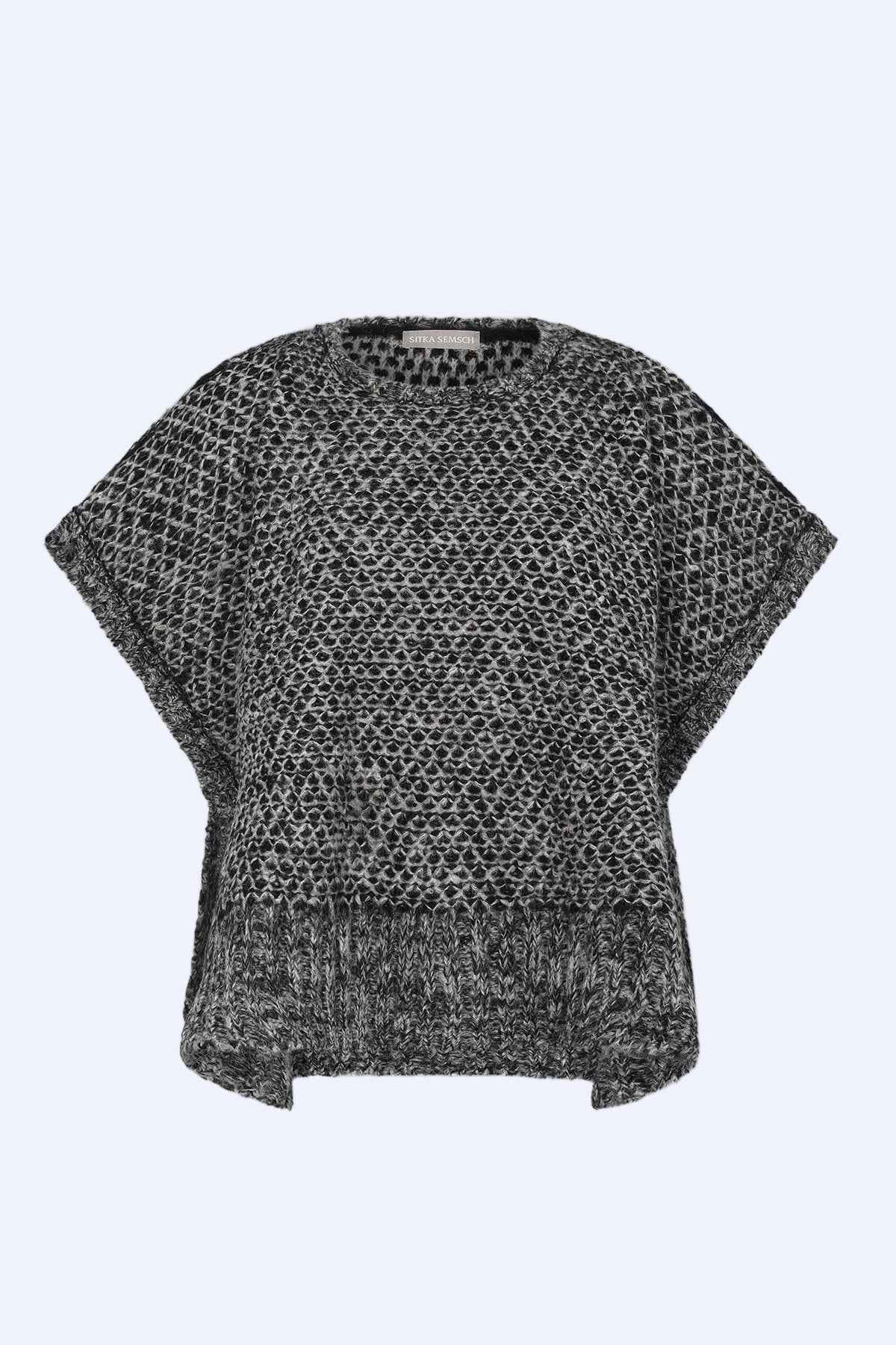 Chelsea Openwork Alpaca Poncho | Black Melange