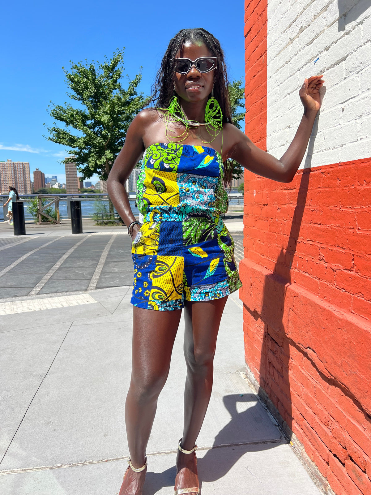 Blue Patchwork Romper