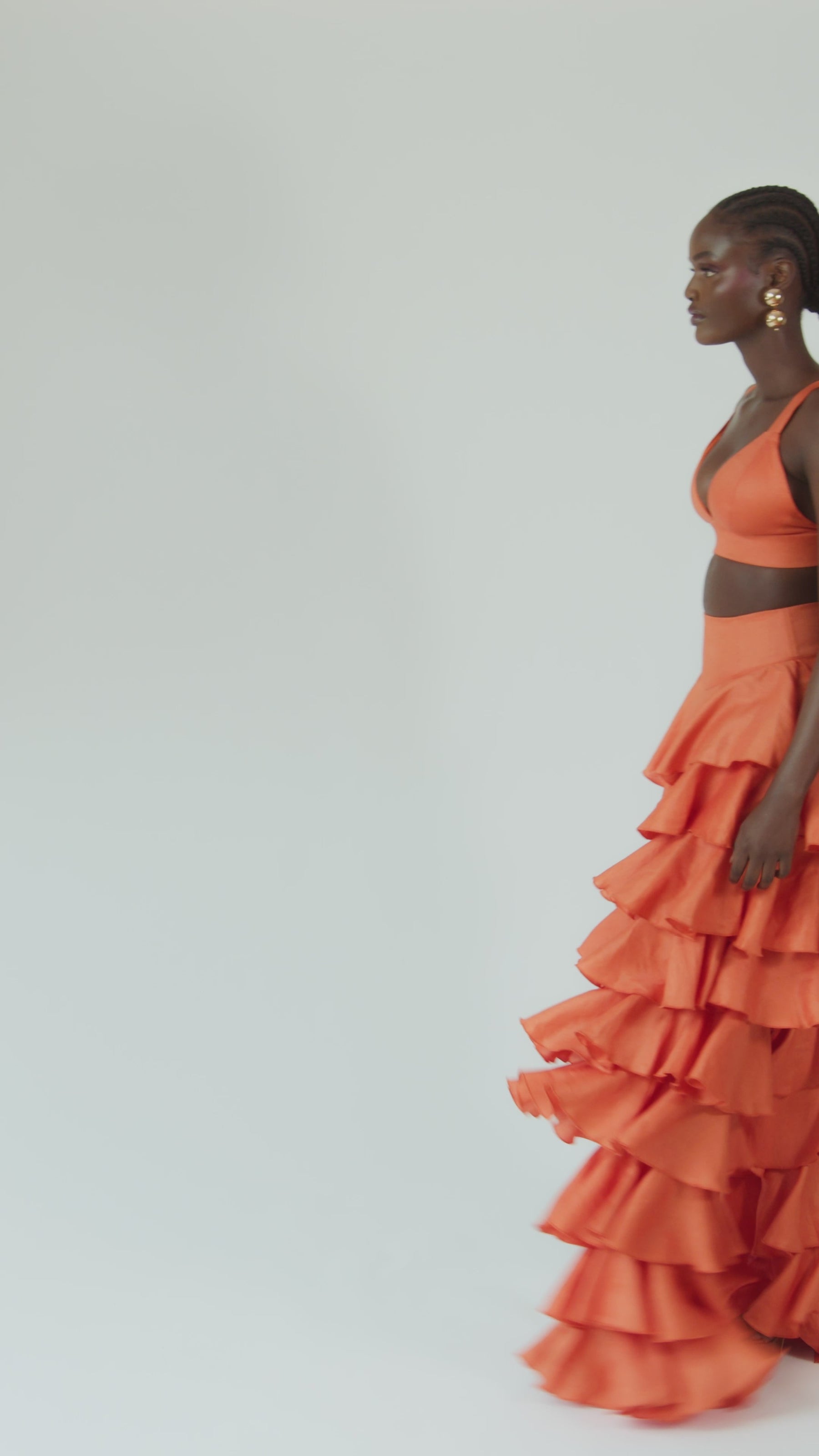 Linen DARIA Ruffle Pants in Orange