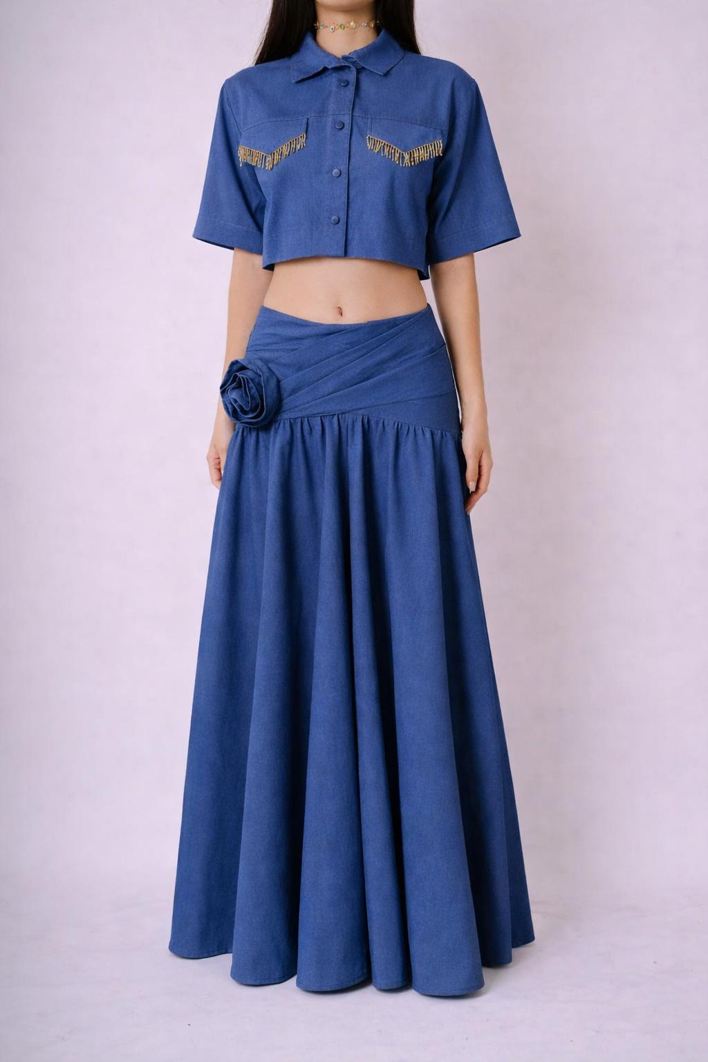 Tie-Dye Maxi Skirt with Floral Accent