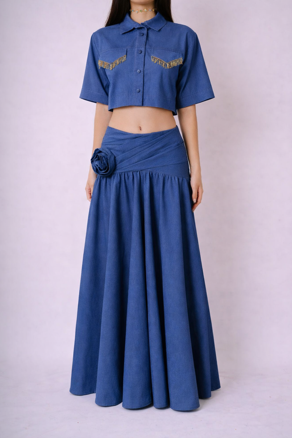 Tie-Dye Maxi Skirt with Floral Accent