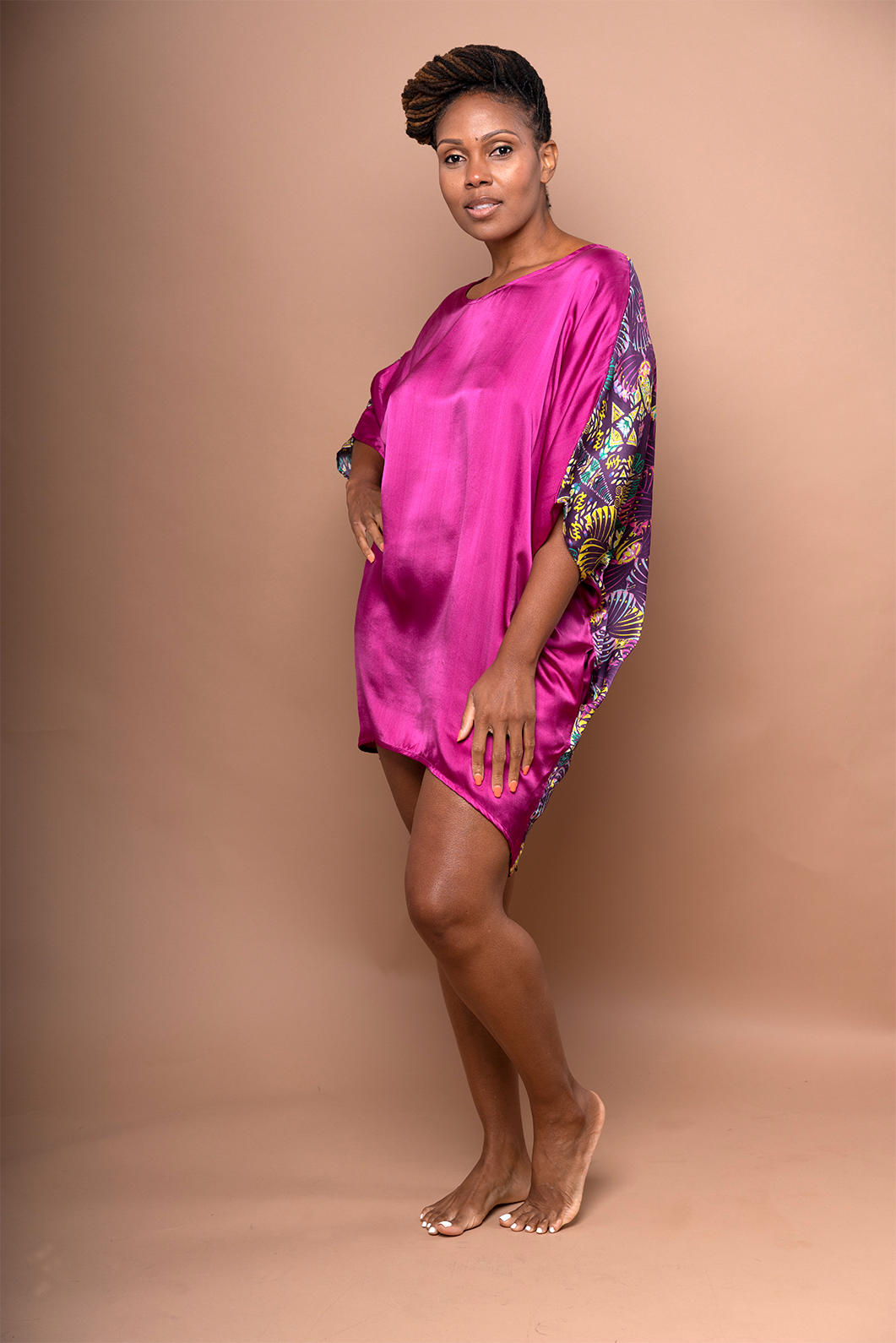 Tunde Tunic Mini Dress in Silk - Electric For Fuchsia Sake