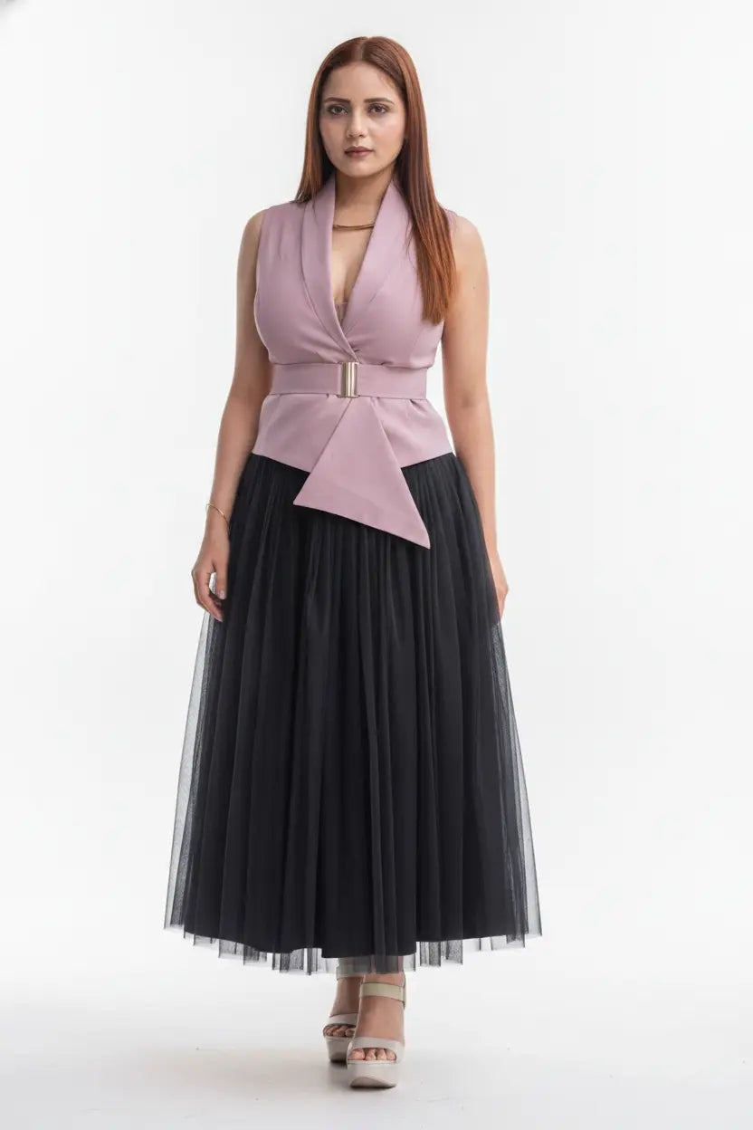 Black Skirt & Blush Pink Waist Coat – Timeless Contrast